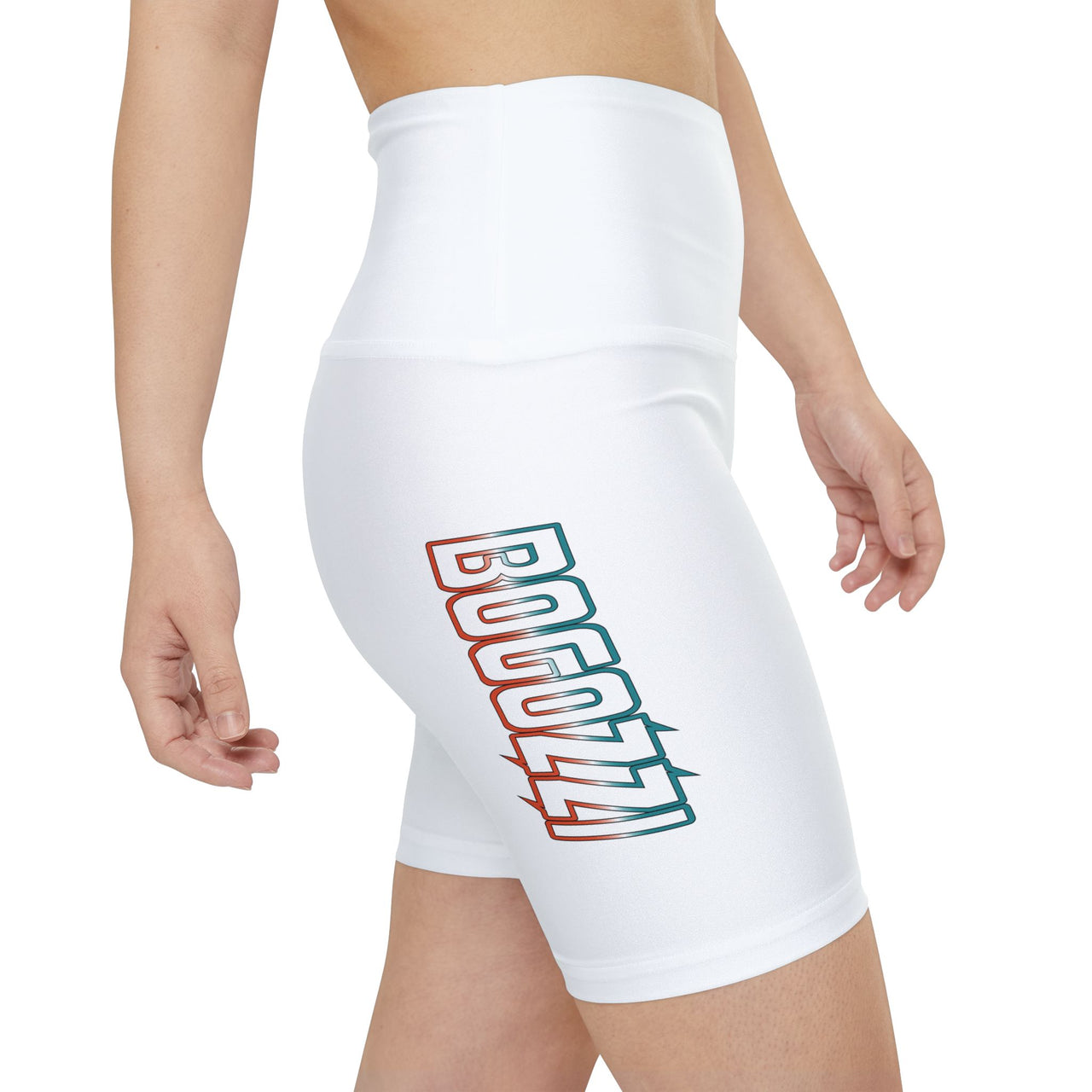 BOGOZZI Electric Icey Miami Beach Gradient Logo Women's Workout Shorts (Crisp White)