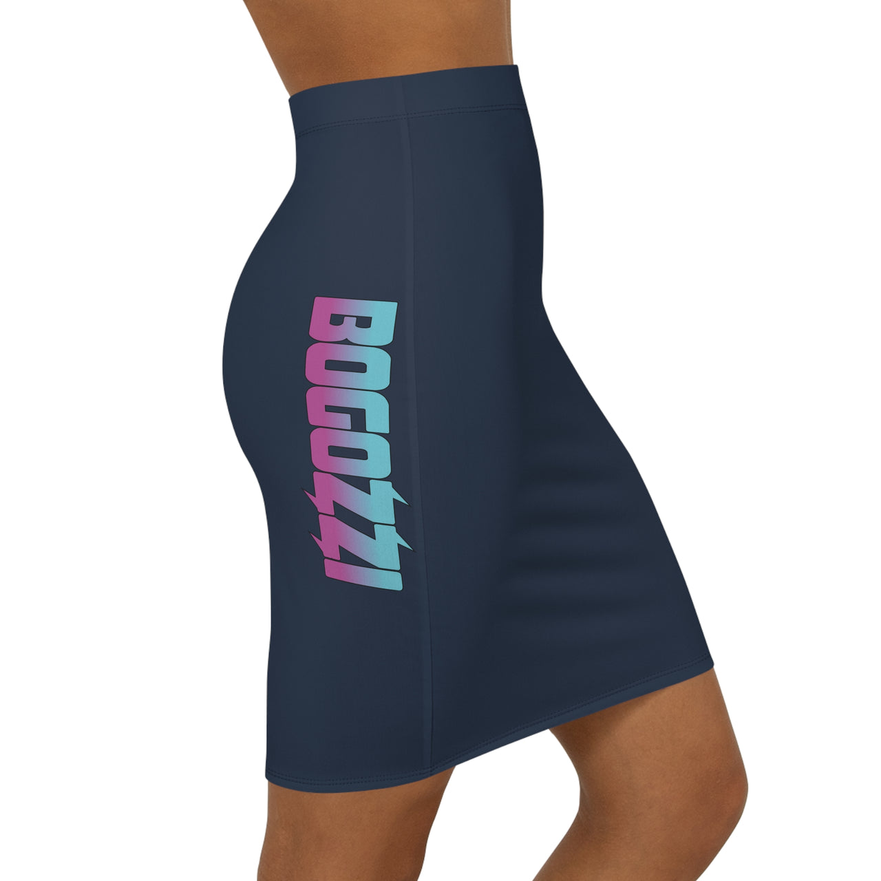 Solid Navy Mid-Waist Pencil Skirt — BOGOZZI Vibrant Side Hip South Beach Gradient Accent