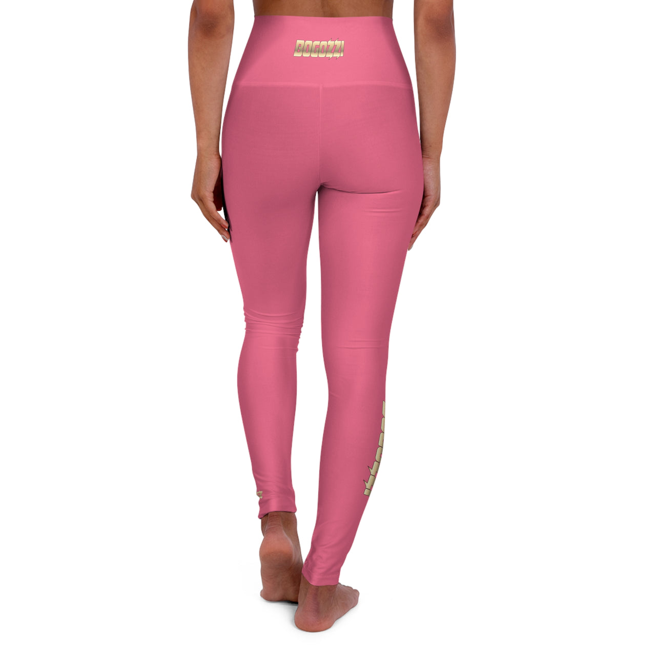 High Waisted (Hot Pink) Yoga Leggings - BOGOZZI Glimmer Gold Gradient Calf Graphic