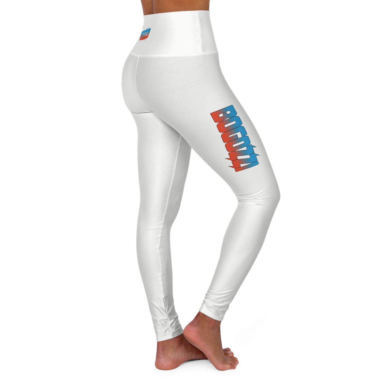 High Waisted (Solid White) Yoga Leggings - BOGOZZI Dreamsicle Vibrant Gradient Thigh Print