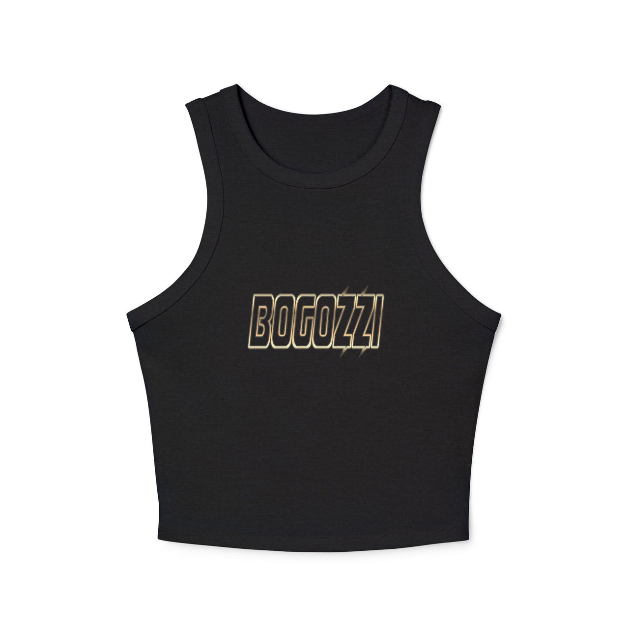 Women's Cropped Rib Racerback Tank Top — BOGOZZI Glimmer Gold Gradient Graphic
