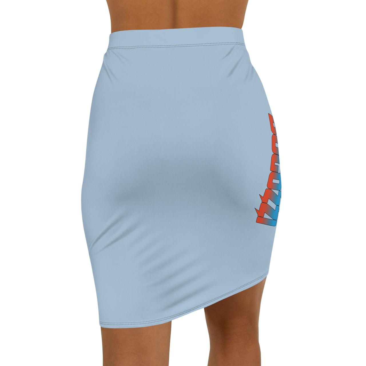 Solid Baby Blue Mid-Waist Pencil Skirt — BOGOZZI Vibrant Side Hip Dreamsicle Gradient Accent