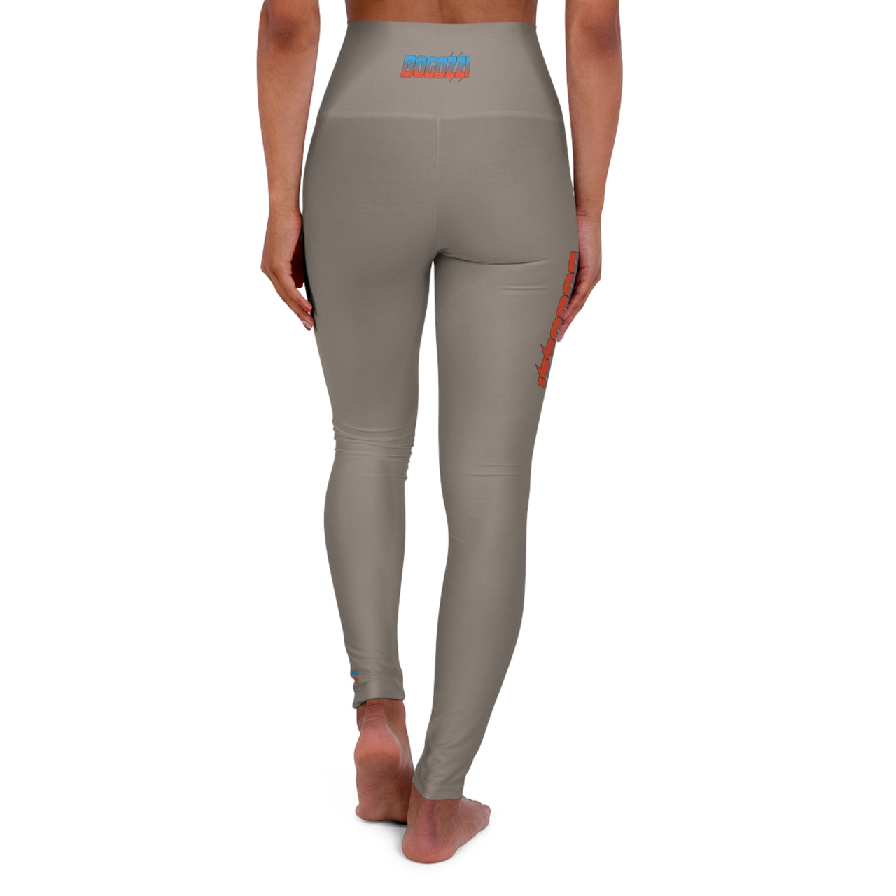 High Waisted (Warm Grey) Yoga Leggings - BOGOZZI Dreamsicle Vibrant Gradient Thigh Print
