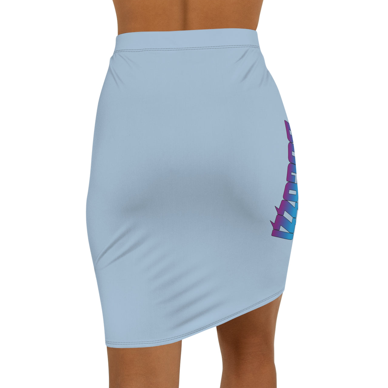 Solid Baby Blue Mid-Waist Pencil Skirt — BOGOZZI Vibrant Side Hip Magenta Dream Gradient Accent