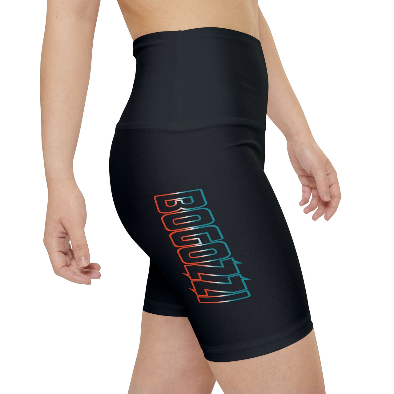 BOGOZZI Electric Icey Miami Beach Gradient Logo Women's Workout Shorts (Black)