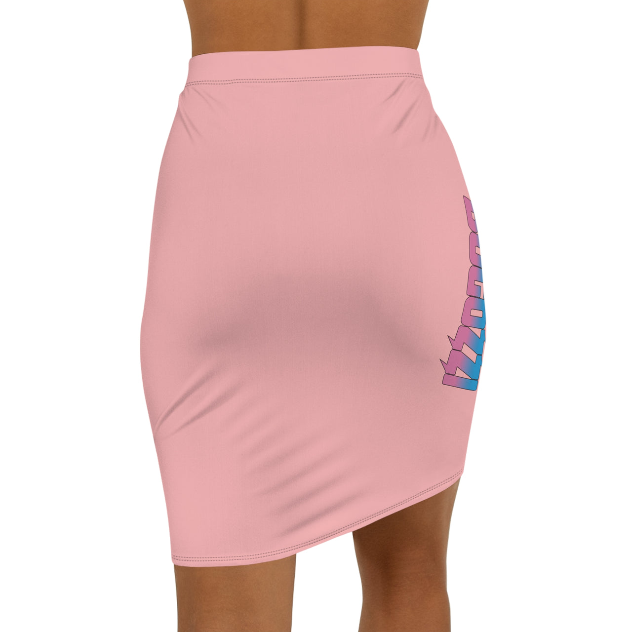 Solid Pink Mid-Waist Pencil Skirt — BOGOZZI Vibrant Side Hip Cotton Candy Gradient Accent