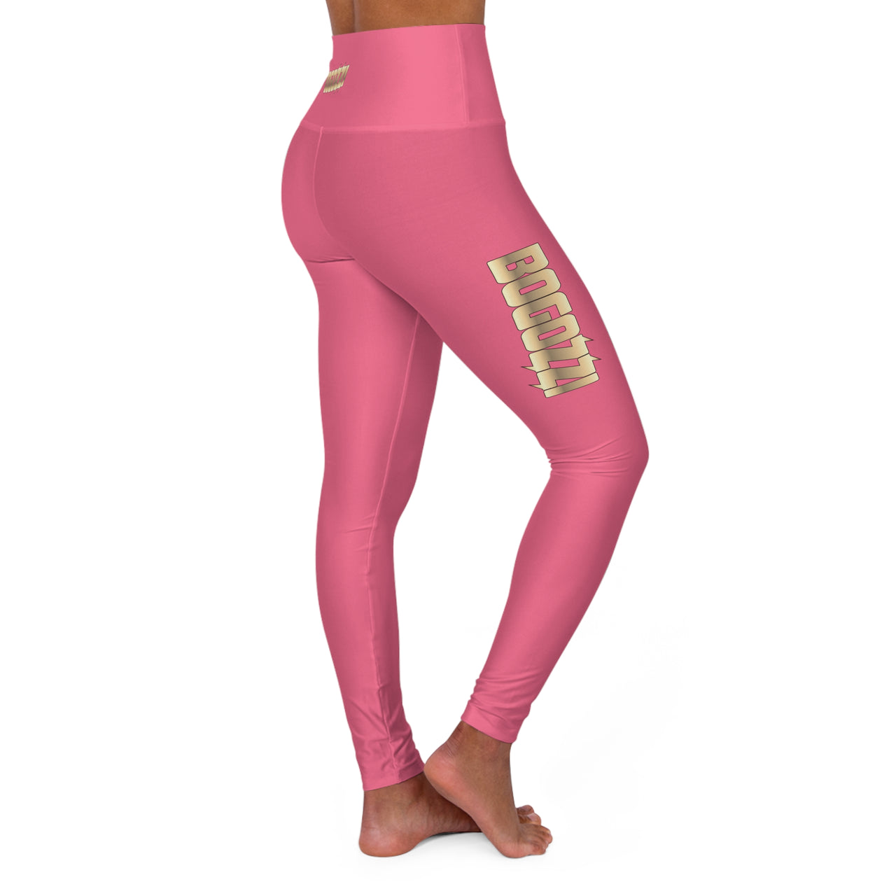 High Waisted (Hot Pink) Yoga Leggings - BOGOZZI Glimmer Gold Gradient Thigh Graphic