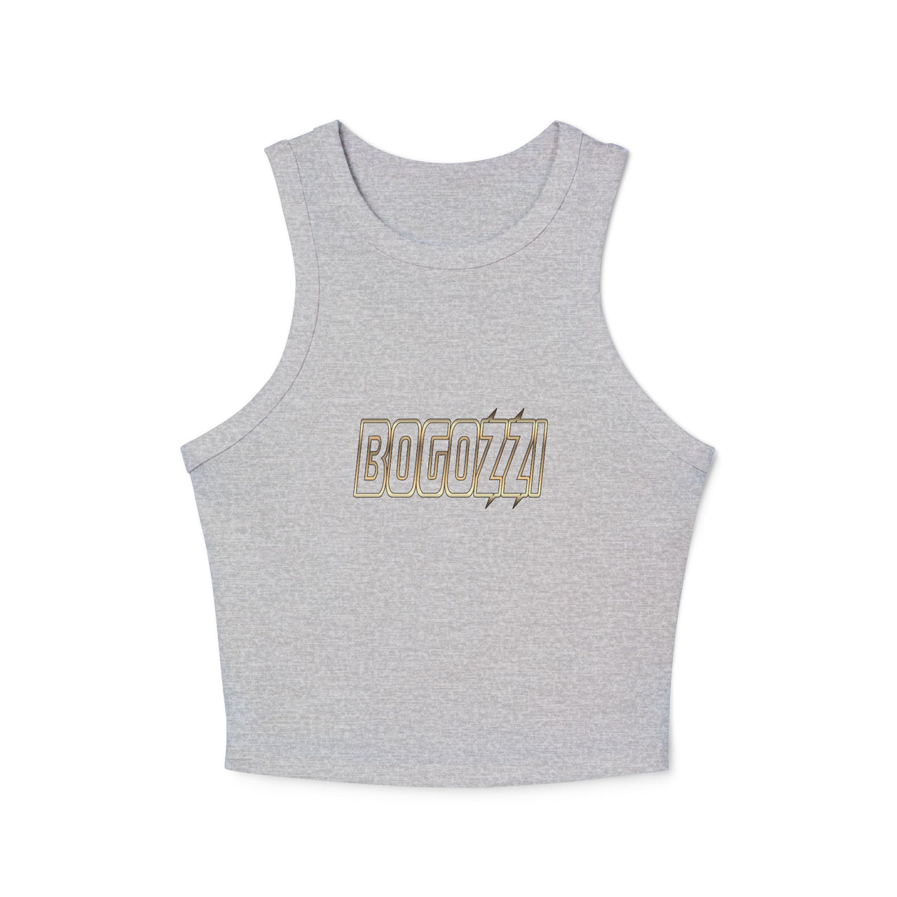 Women's Cropped Rib Racerback Tank Top — BOGOZZI Glimmer Gold Gradient Graphic