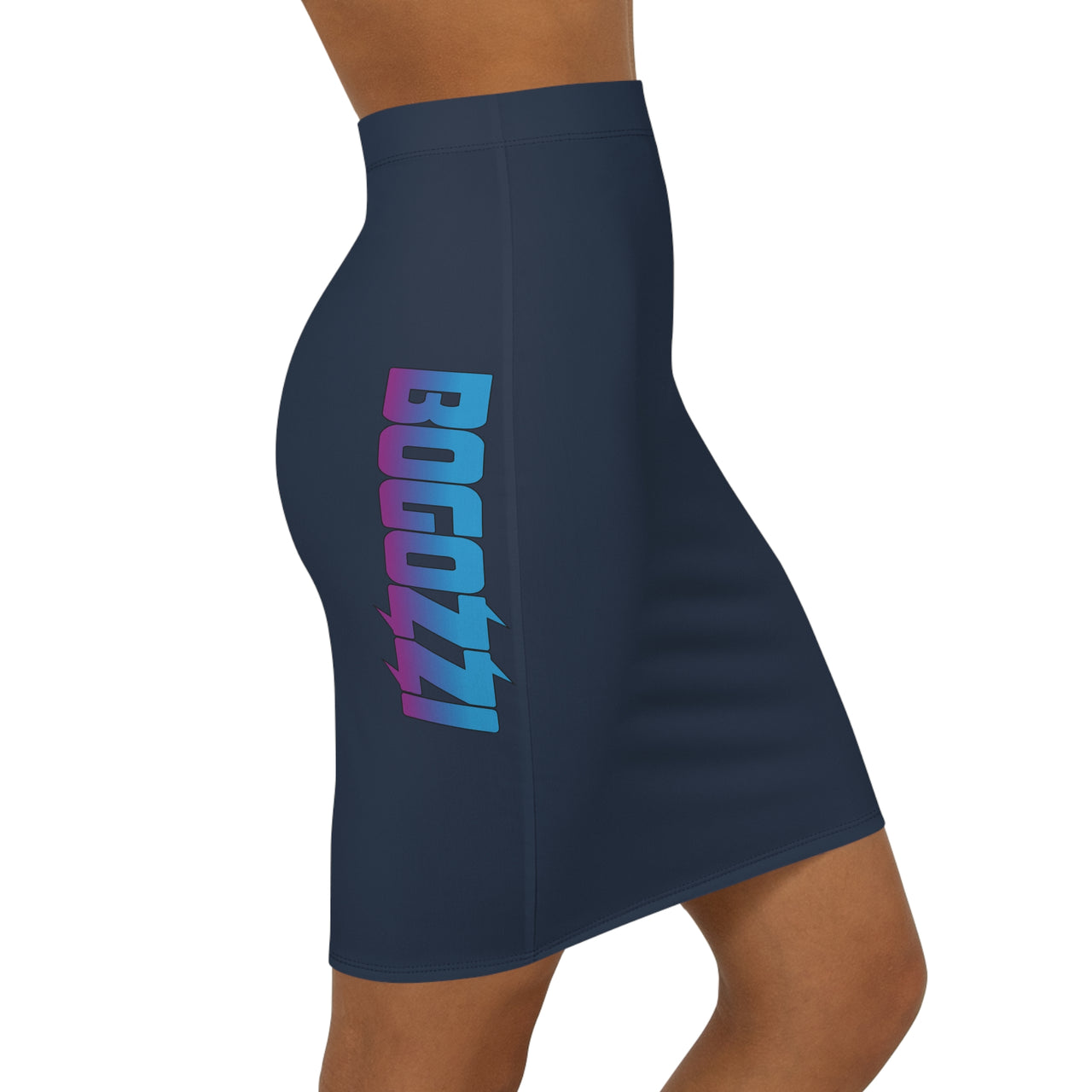 Solid Navy Mid-Waist Pencil Skirt — BOGOZZI Vibrant Side Hip Magenta Dream Gradient Accent