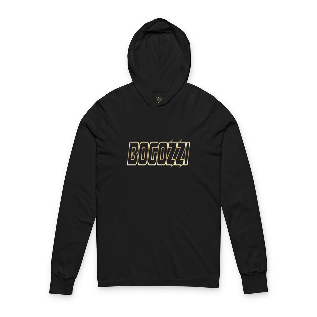 BOGOZZI - Unisex -Glimmer Gold - Graphic Hooded Long Sleeve Tee — Stylish Streetwear & Gym Loungewear