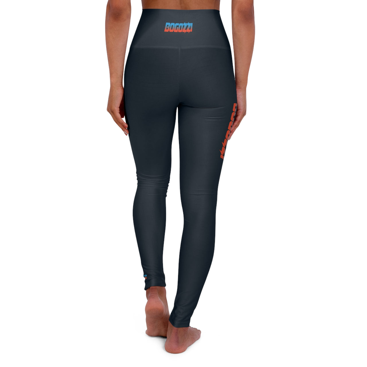 High Waisted (Midnight Navy) Yoga Leggings - BOGOZZI Dreamsicle Vibrant Gradient Thigh Print