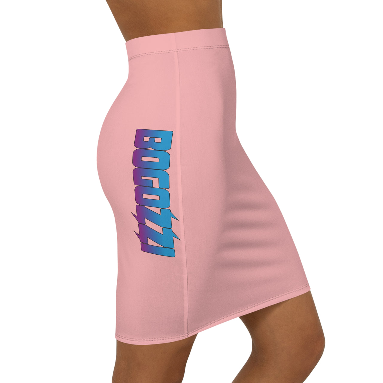 Solid Pink Mid-Waist Pencil Skirt — BOGOZZI Vibrant Side Hip Magenta Dream Gradient Accent