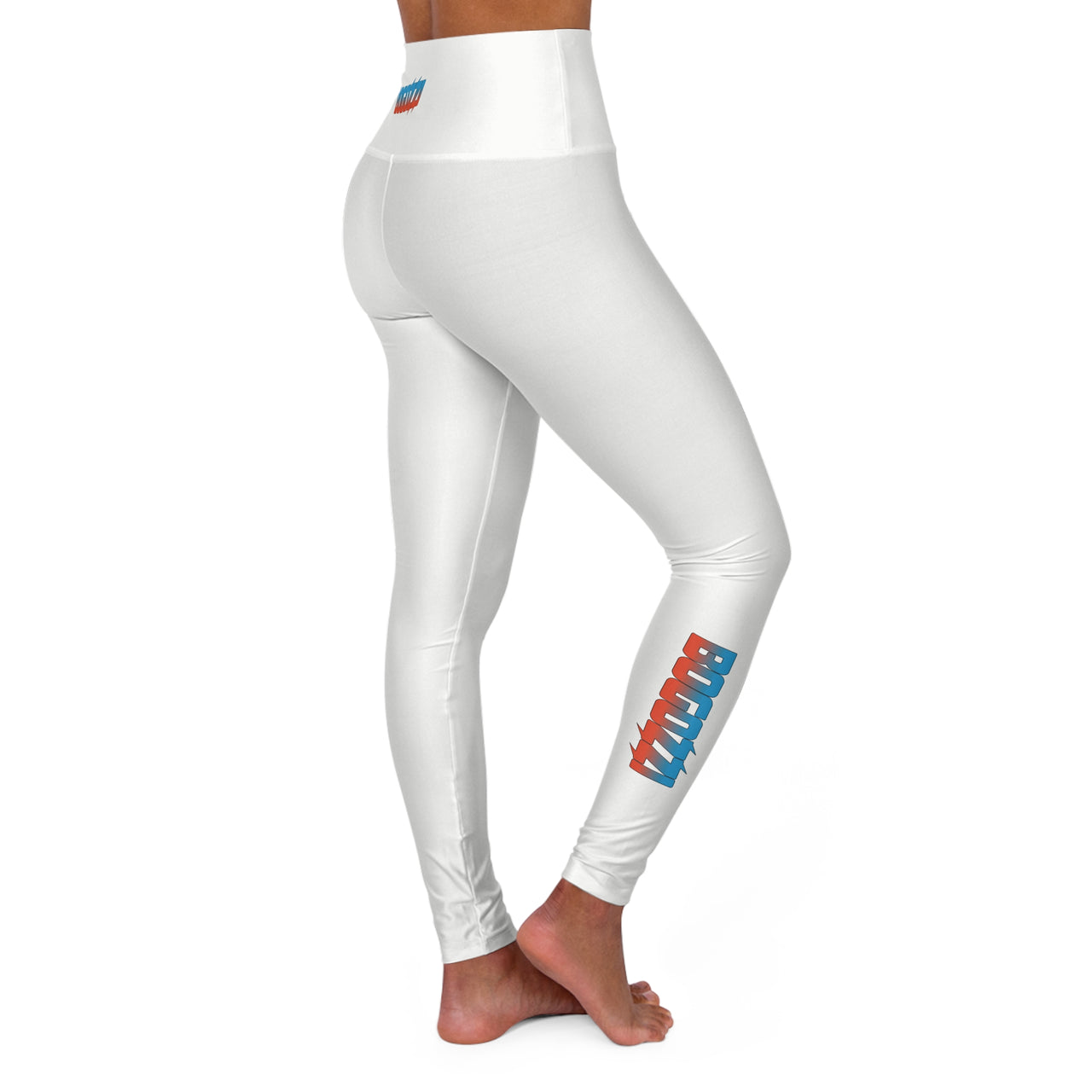 High Waisted (Solid White) Yoga Leggings - BOGOZZI Dreamsicle Vibrant Gradient Calf Print