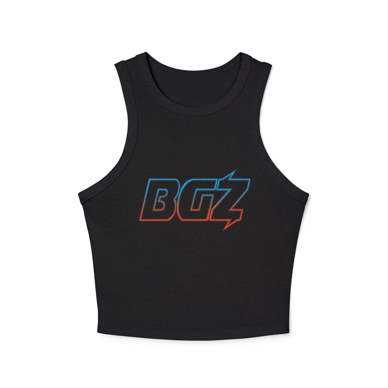 Women's Cropped Rib Racerback Tank Top — BOGOZZI - Electric Dreamsicle Outline Gradient Graphic Alternate Logo