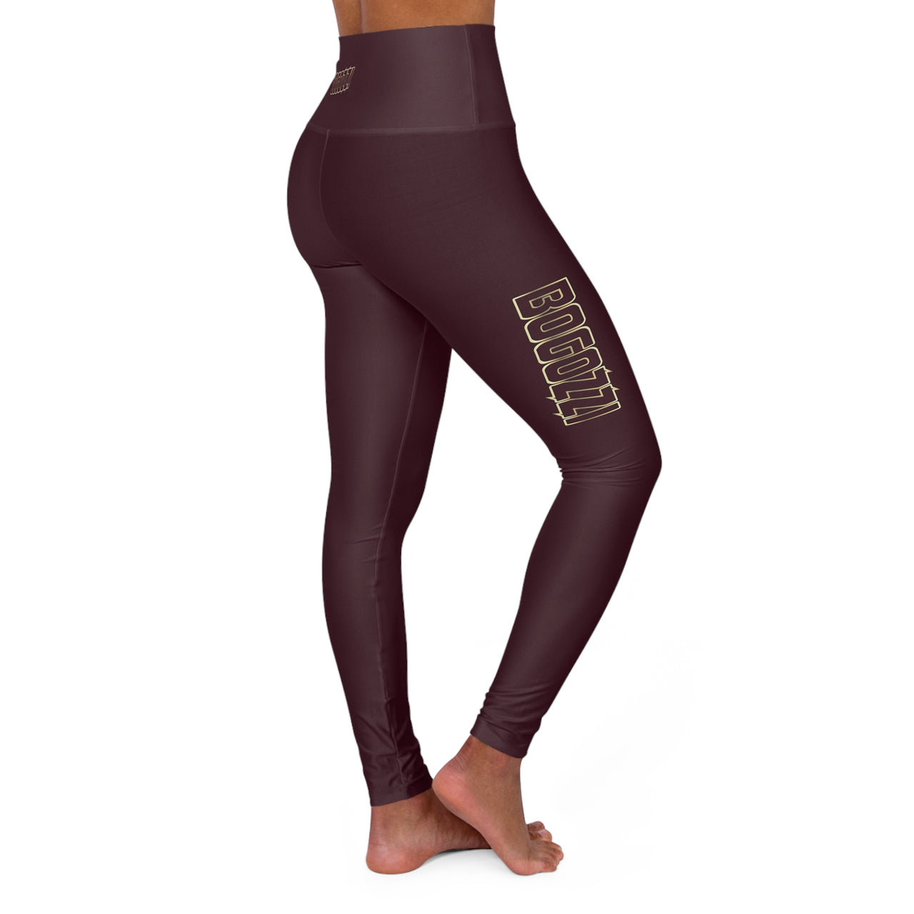 High-Waisted (Cardinal Red) Yoga Leggings - BOGOZZI Glimmer Gold Gradient Outline Thigh Graphic