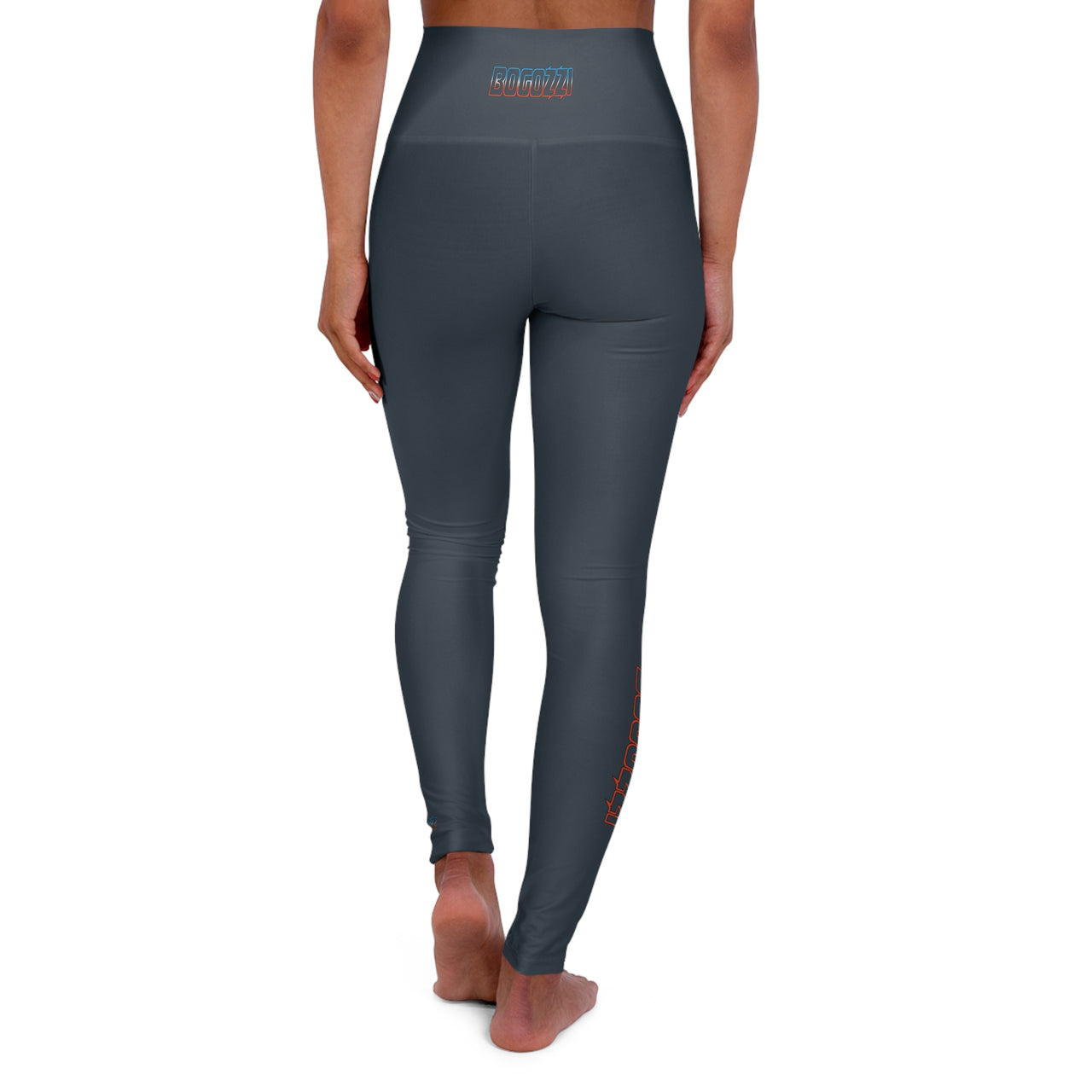 High Waisted (Indigo) Yoga Leggings - BOGOZZI Electric Outline Icey Dreamsicle Vibrant Gradient Calf Print