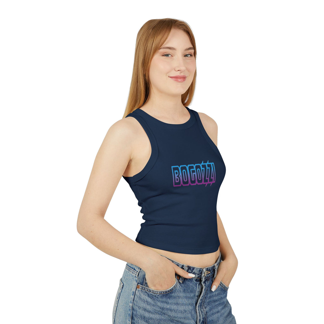 Women's Cropped Rib Racerback Tank Top — BOGOZZI Electric Magenta Dream Gradient Graphic