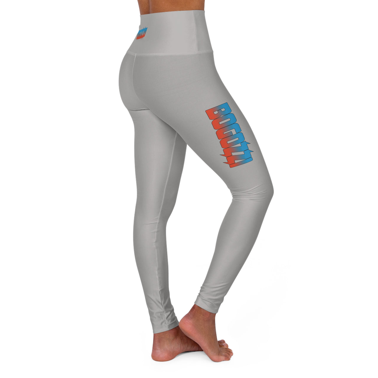High Waisted (Heather Grey) Yoga Leggings - BOGOZZI Dreamsicle Vibrant Gradient Thigh Print