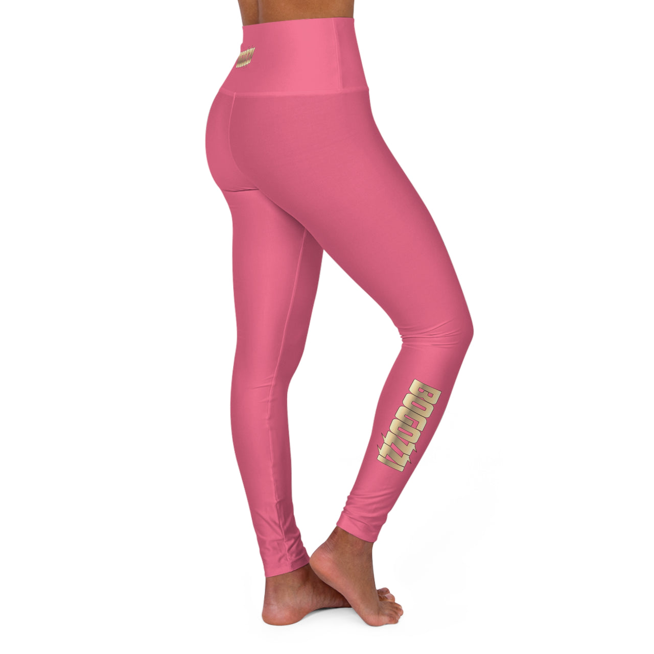High Waisted (Hot Pink) Yoga Leggings - BOGOZZI Glimmer Gold Gradient Calf Graphic