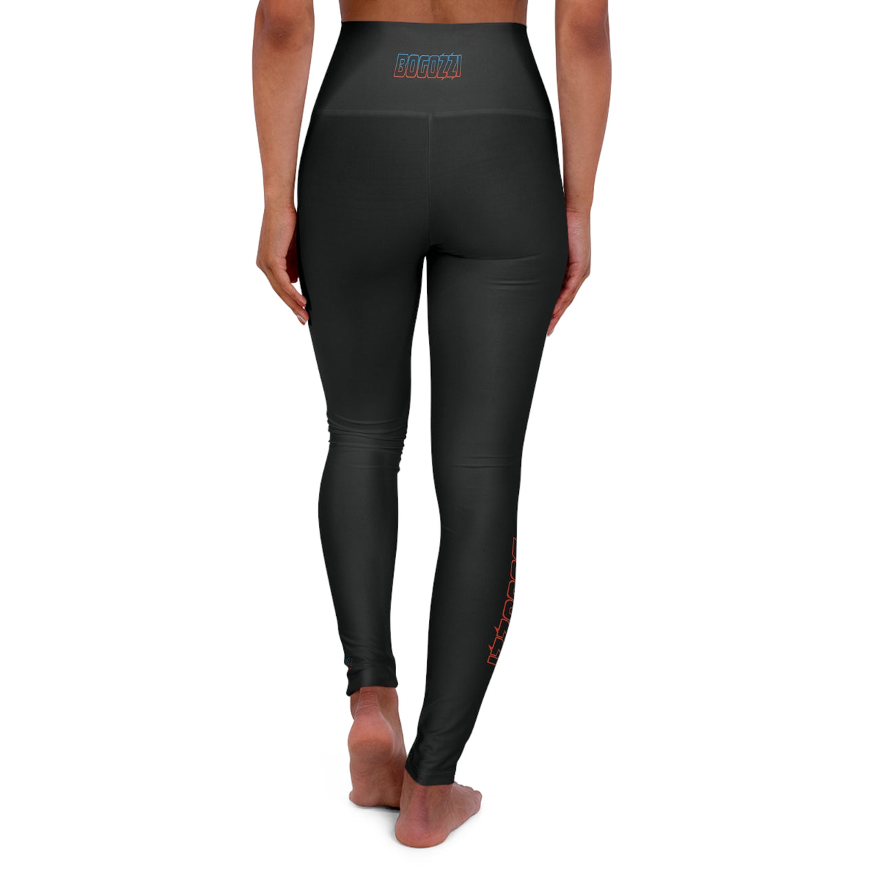High Waisted (Solid Black) Yoga Leggings - BOGOZZI Electric Outline Dreamsicle Vibrant Gradient Calf Print